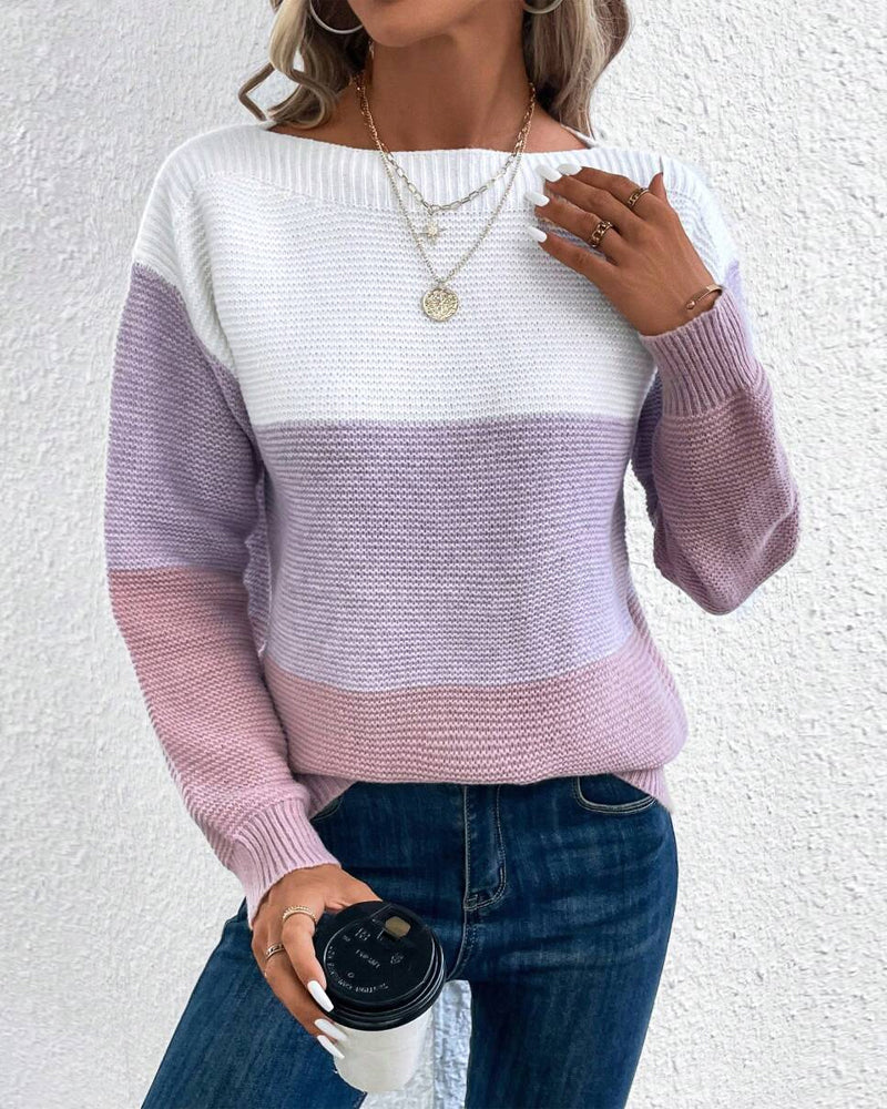 Color Block Drop Shoulder Pullover Sweater