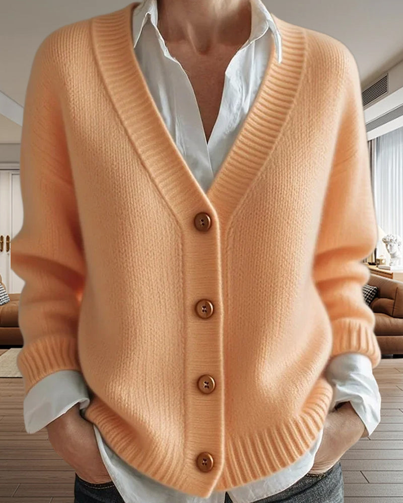 Long-Sleeved Solid Color Cardigan Sweater Jacket