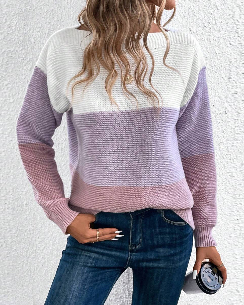 Color Block Drop Shoulder Pullover Sweater