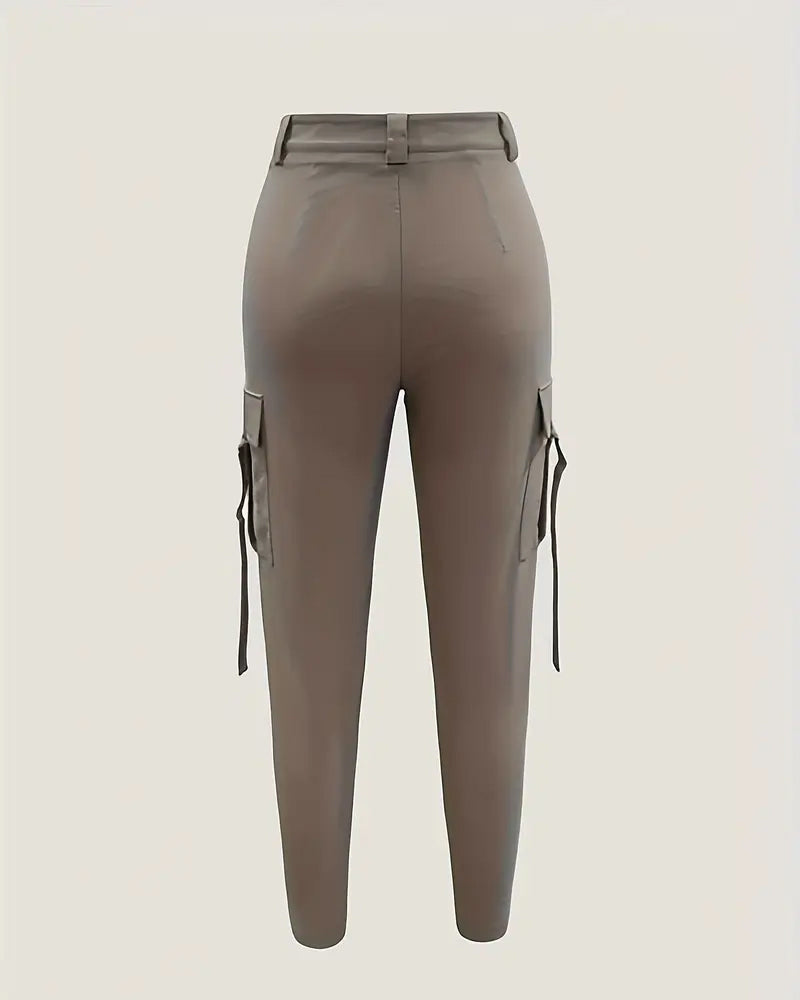 Solid Color Zipper Cargo Pants