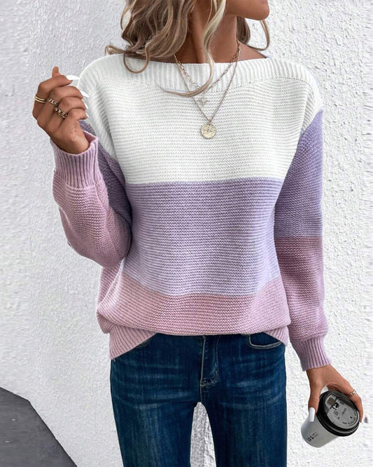 Color Block Drop Shoulder Pullover Sweater