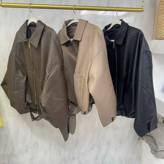 (BUY 1 GET 1 FREE) Faux Leather Bomber Jacket