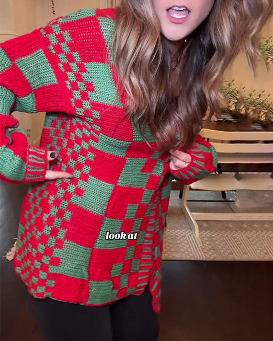 Plaid Drop Shoulder Casual Cardigan