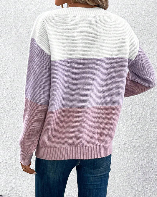Color Block Drop Shoulder Pullover Sweater