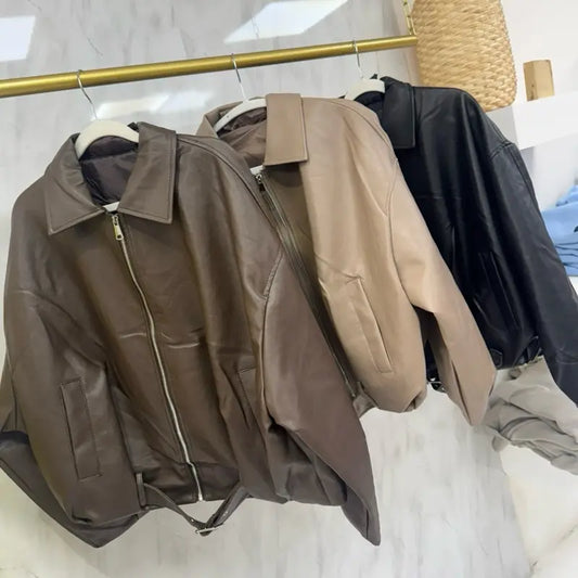 (BUY 1 GET 1 FREE) Faux Leather Bomber Jacket