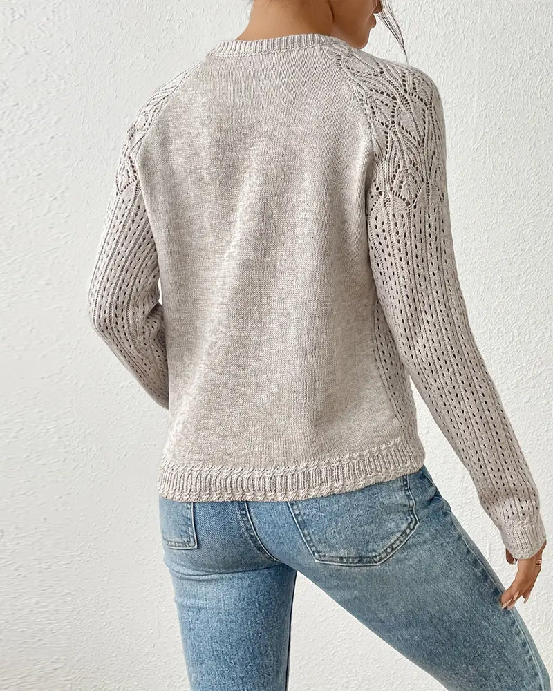 Hollow Solid Round Neck Sweater