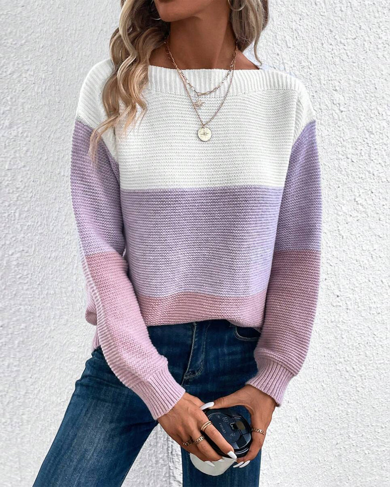 Color Block Drop Shoulder Pullover Sweater