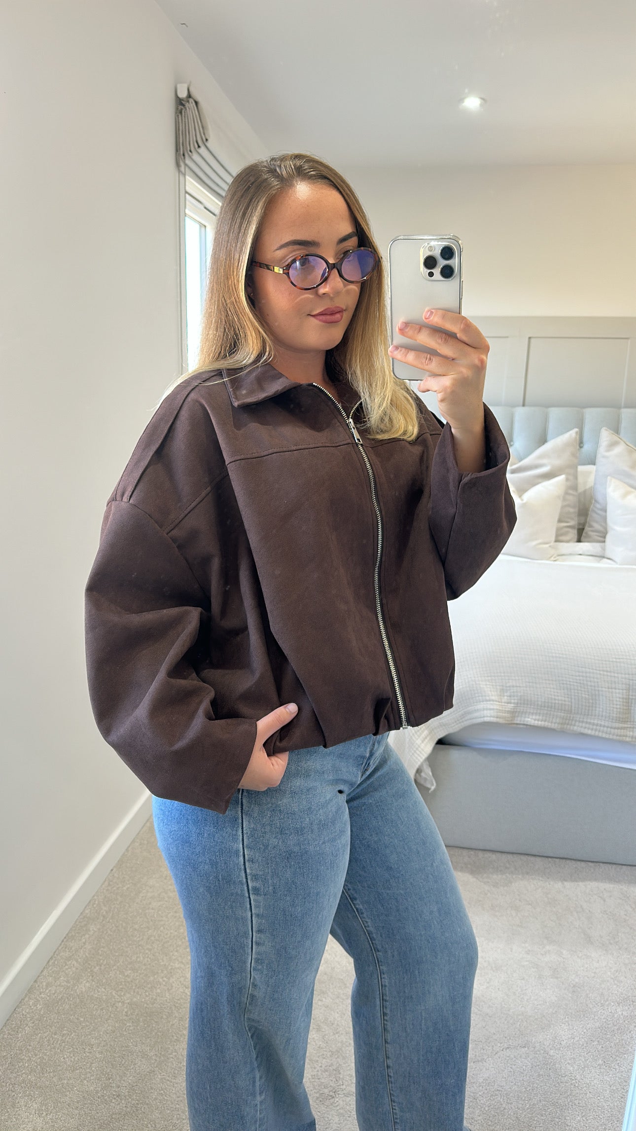 (BUY 1 GET 2 FREE) Suede bomber jacket