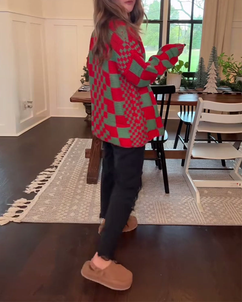 Plaid Drop Shoulder Casual Cardigan
