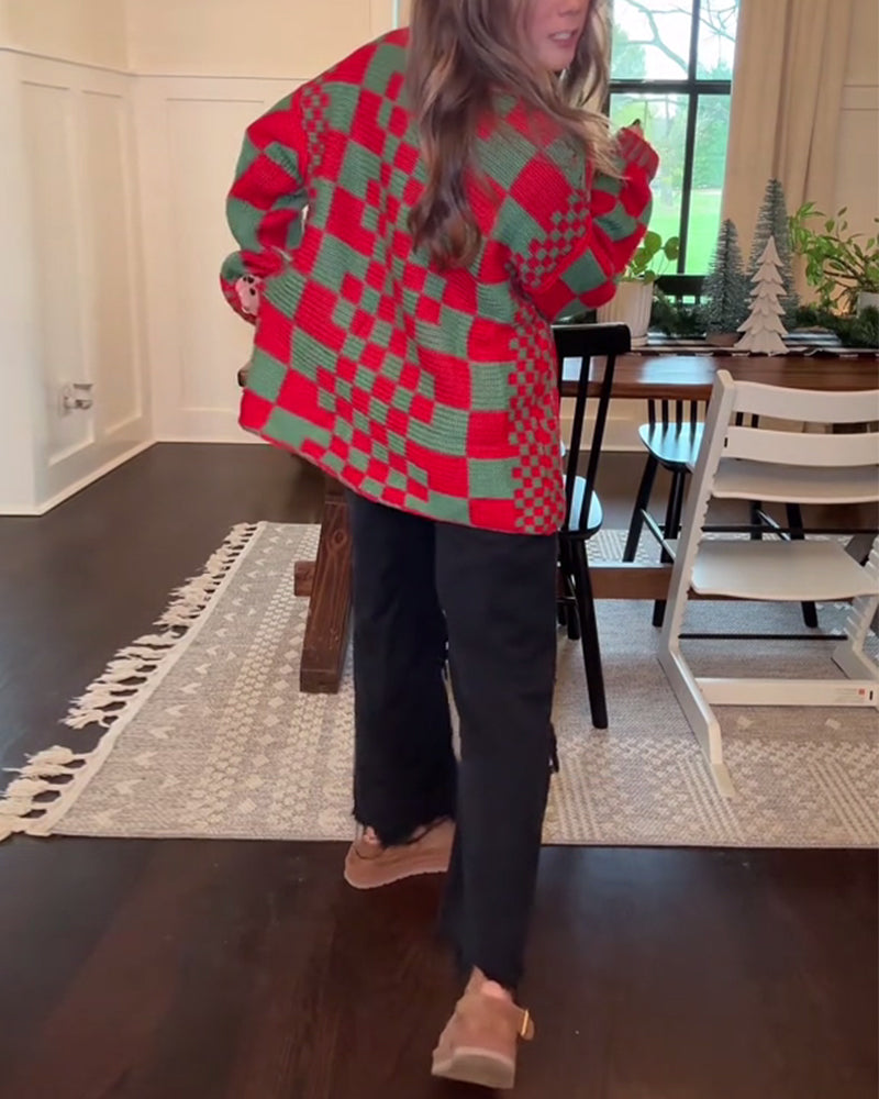Plaid Drop Shoulder Casual Cardigan