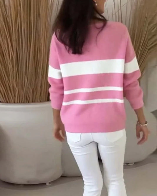 Button Front Color Block Striped Cardigan