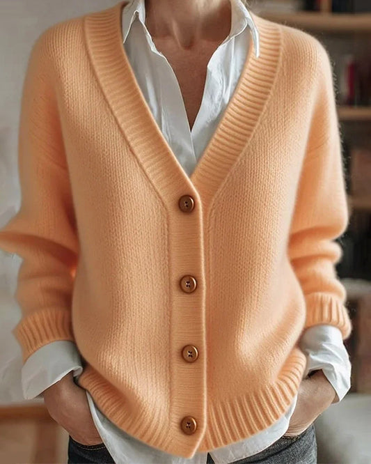 Long-Sleeved Solid Color Cardigan Sweater Jacket