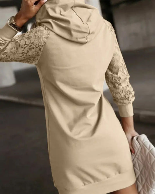 Hooded Lace Spliced Casual Dress