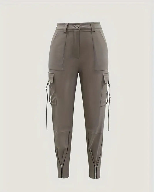Solid Color Zipper Cargo Pants